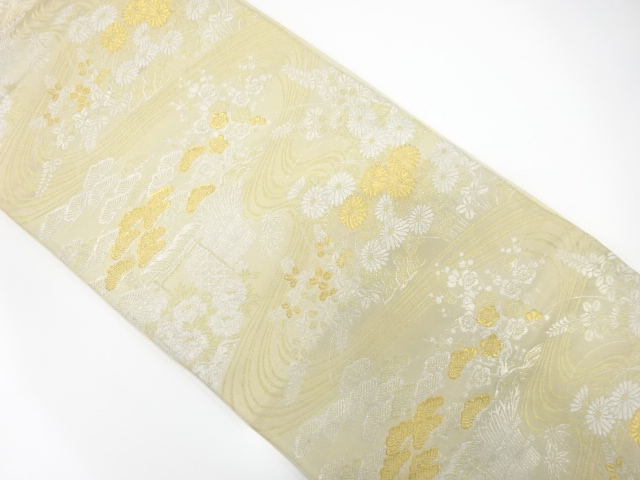 JAPANESE KIMONO / ANTIQUE FUKURO OBI / SILK / WOVEN FLORAL PLANTS